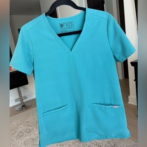 Figs Teal Scrub Top with Pockets